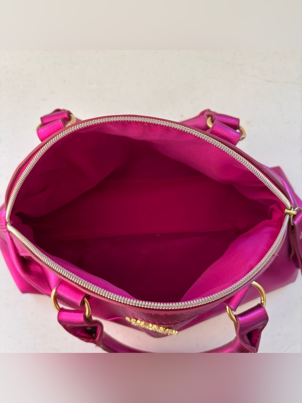 Victoria's Secret Hot Pink Metallic Dome Satchel - Picture 5 of 9
